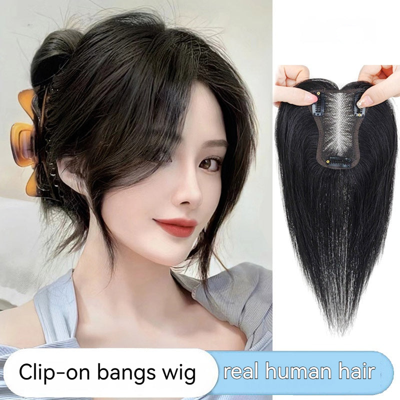 real human hair Volumizing Hair Topper High Root Lift Real Human Hair Clip In Cover Gray Thinning Hair Natural Look with Bangs for Women