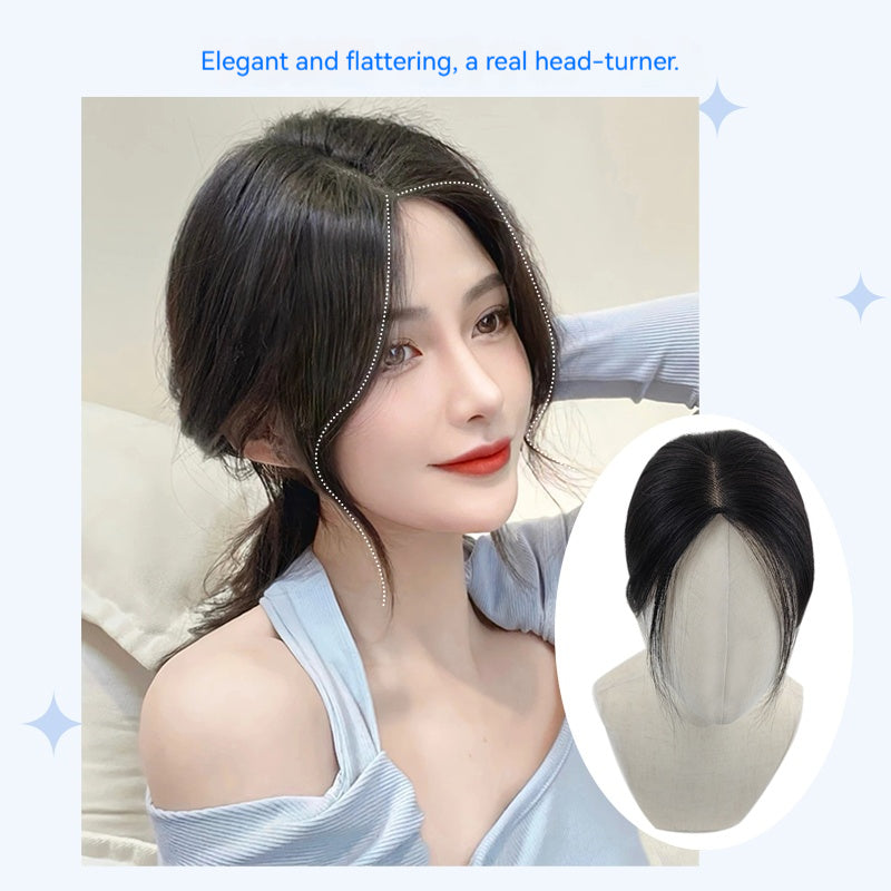 real human hair Volumizing Hair Topper High Root Lift Real Human Hair Clip In Cover Gray Thinning Hair Natural Look with Bangs for Women