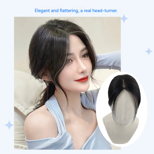 real human hair Volumizing Hair Topper High Root Lift Real Human Hair Clip In Cover Gray Thinning Hair Natural Look with Bangs for Women