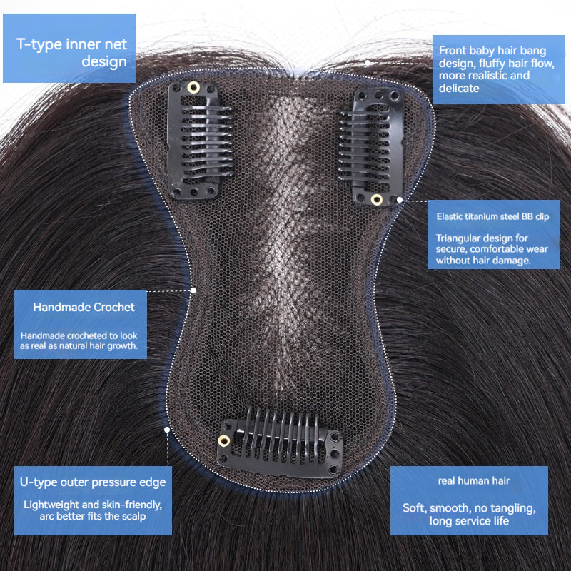 real human hair Volumizing Hair Topper High Root Lift Real Human Hair Clip In Cover Gray Thinning Hair Natural Look with Bangs for Women