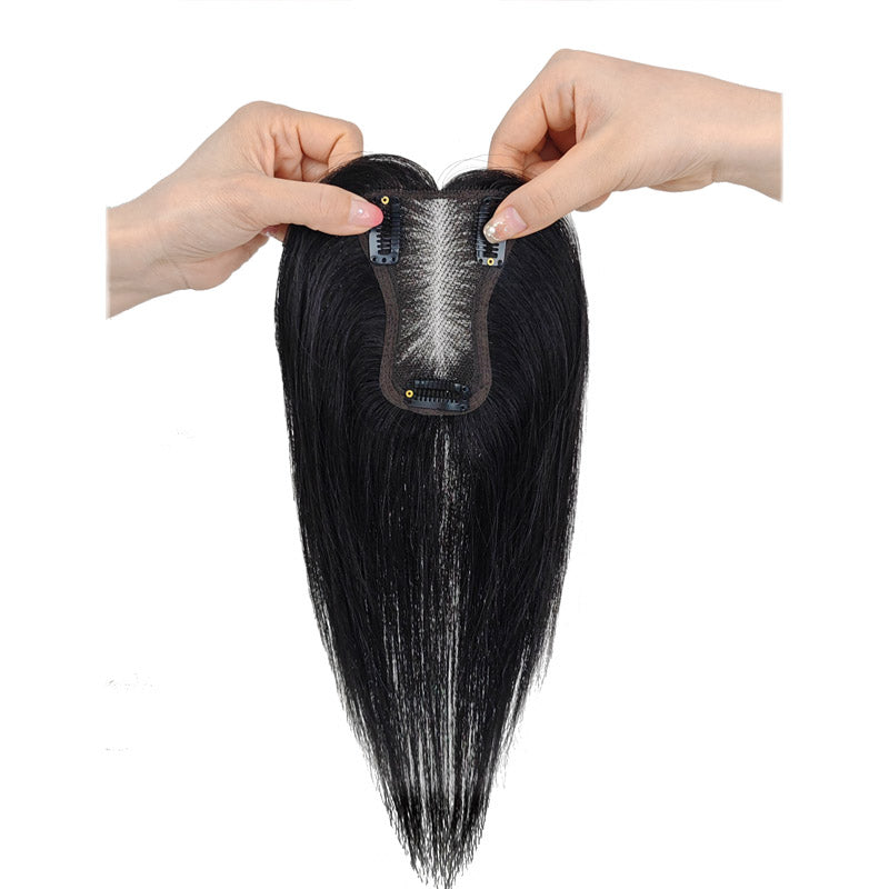 real human hair Volumizing Hair Topper High Root Lift Real Human Hair Clip In Cover Gray Thinning Hair Natural Look with Bangs for Women